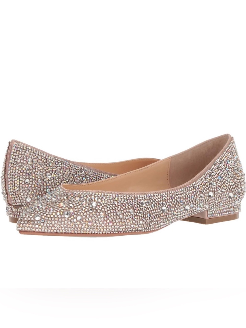 Betsey Johnson Nude/Satin Crystal Embellished Ballet Flats Size 6.5